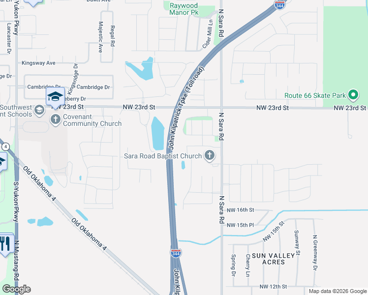 map of restaurants, bars, coffee shops, grocery stores, and more near 2024 Sara Vista Drive in Yukon
