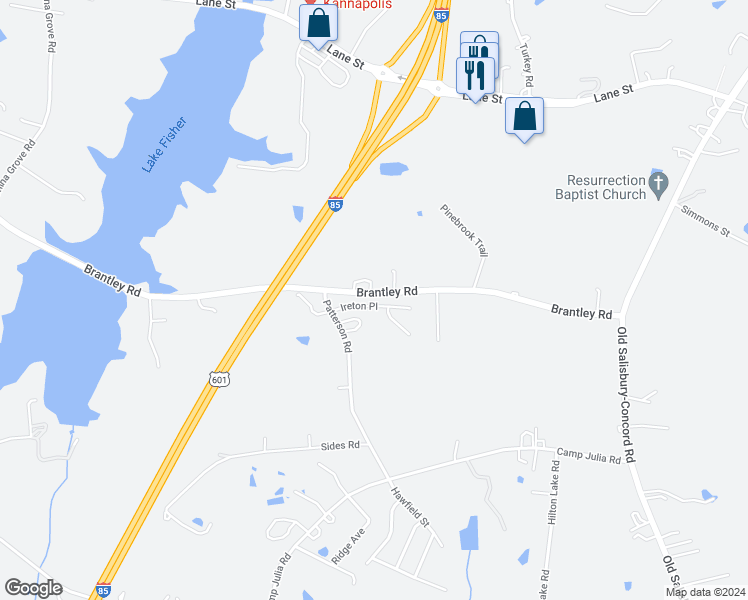 map of restaurants, bars, coffee shops, grocery stores, and more near 2847 Ireton Place in Kannapolis