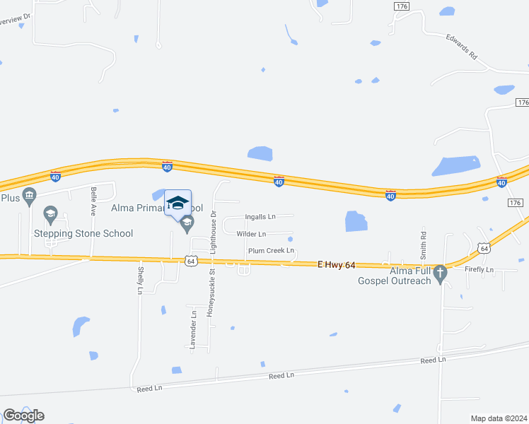 map of restaurants, bars, coffee shops, grocery stores, and more near 2002 Ingalls Lane in Alma