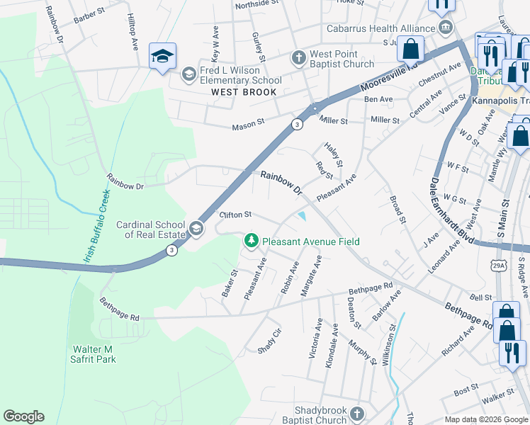 map of restaurants, bars, coffee shops, grocery stores, and more near 600 Pleasant Avenue in Kannapolis
