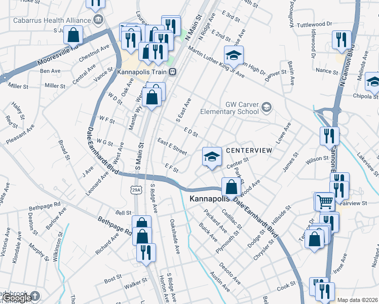 map of restaurants, bars, coffee shops, grocery stores, and more near 400 York Avenue in Kannapolis