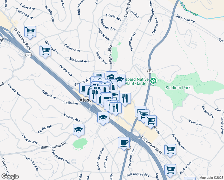 map of restaurants, bars, coffee shops, grocery stores, and more near in Atascadero