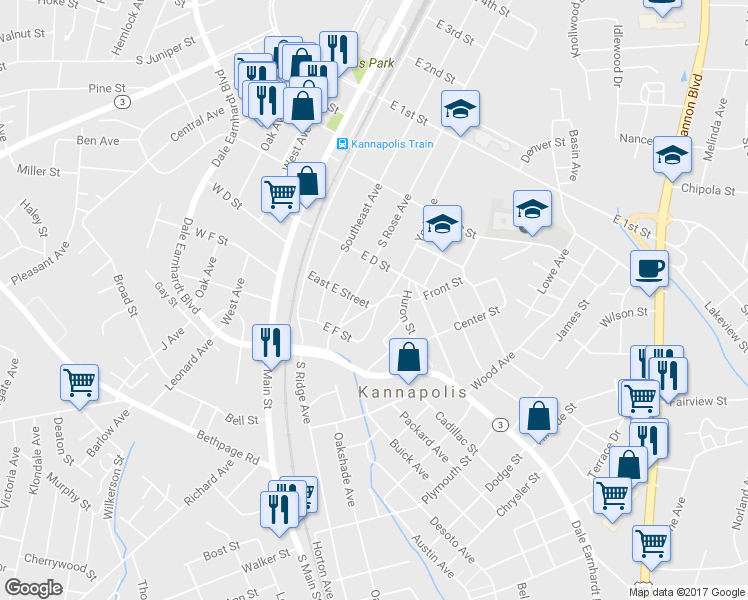 map of restaurants, bars, coffee shops, grocery stores, and more near 400 York Avenue in Kannapolis