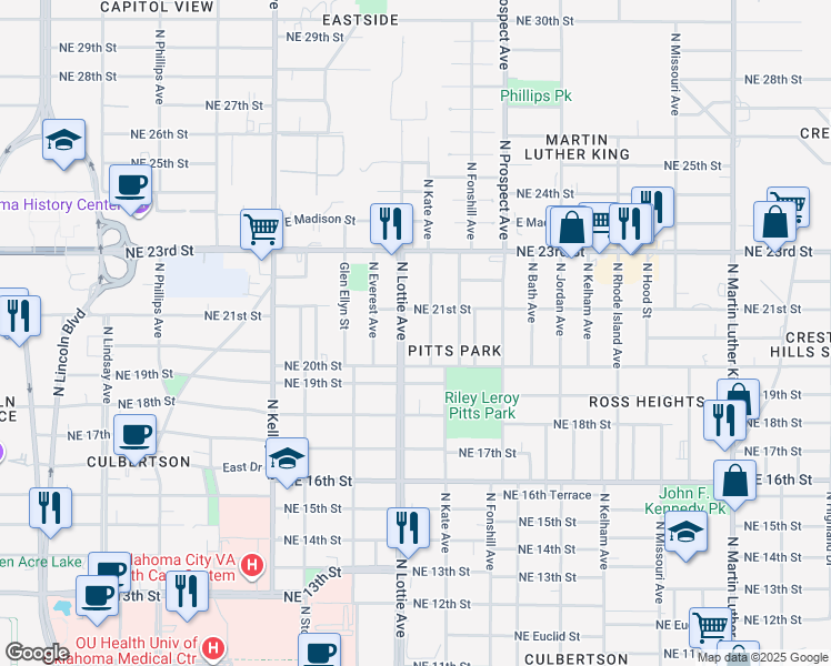 map of restaurants, bars, coffee shops, grocery stores, and more near in Oklahoma City