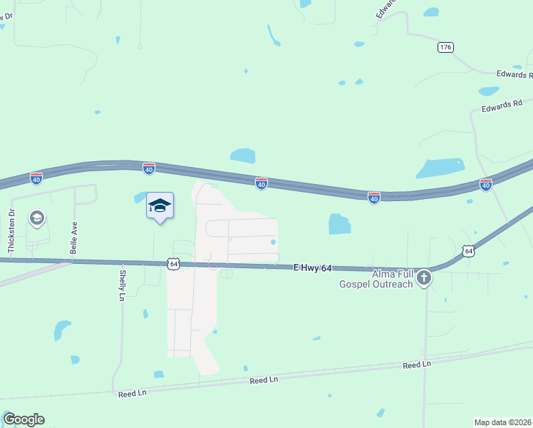 map of restaurants, bars, coffee shops, grocery stores, and more near 2021 Ingalls Lane in Alma