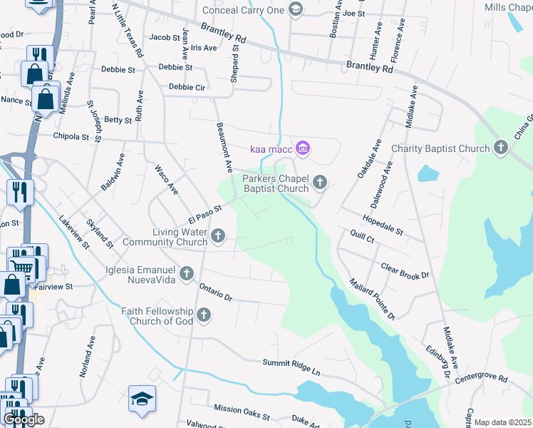 map of restaurants, bars, coffee shops, grocery stores, and more near 1612 Odessa Street in Kannapolis