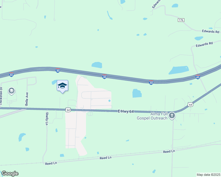 map of restaurants, bars, coffee shops, grocery stores, and more near 2021 Ingalls Lane in Alma