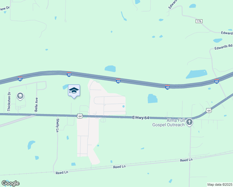 map of restaurants, bars, coffee shops, grocery stores, and more near 2015 Ingalls Lane in Alma