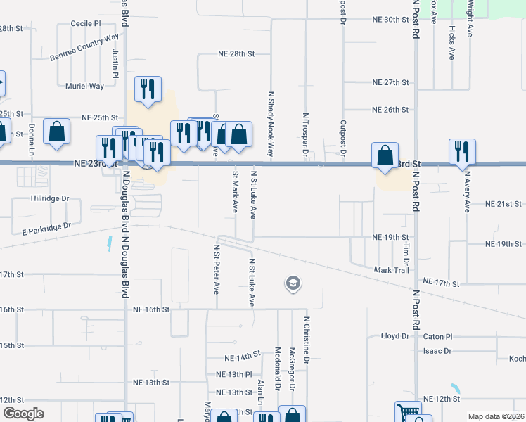 map of restaurants, bars, coffee shops, grocery stores, and more near 9501 Northeast 19th Street in Oklahoma City