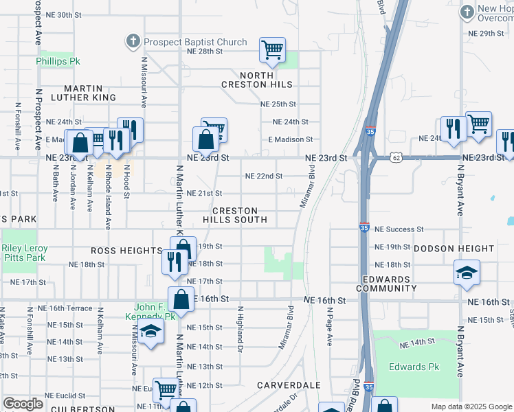 map of restaurants, bars, coffee shops, grocery stores, and more near 2228 Hardin Drive in Oklahoma City