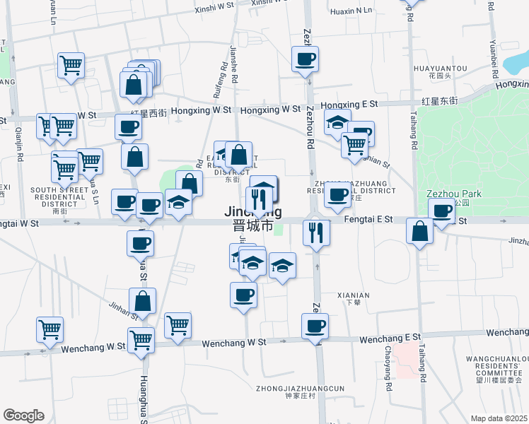 map of restaurants, bars, coffee shops, grocery stores, and more near in Jincheng