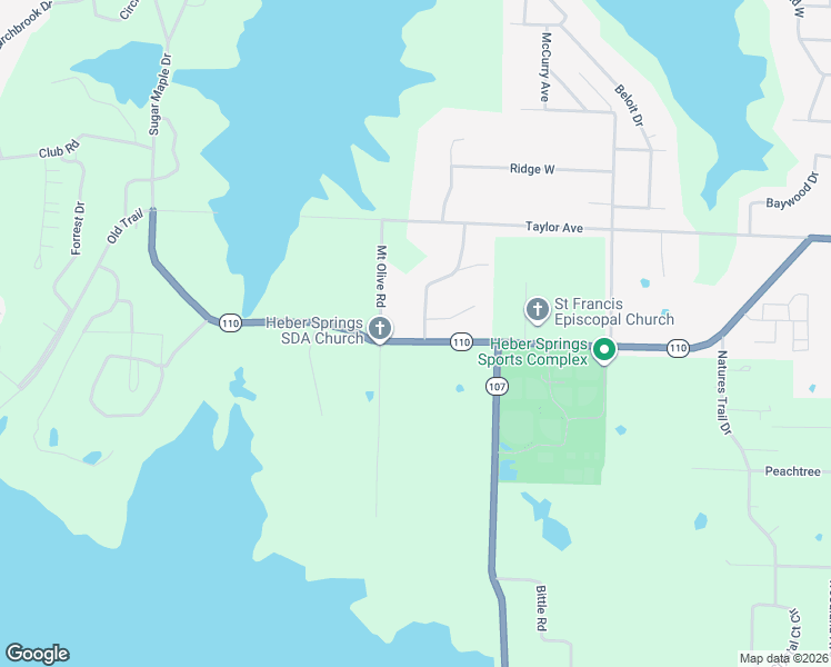 map of restaurants, bars, coffee shops, grocery stores, and more near 5 West Park Drive in Heber Springs