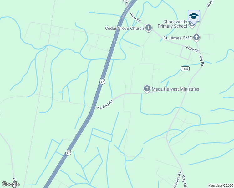 map of restaurants, bars, coffee shops, grocery stores, and more near 215 Harding Road in Chocowinity