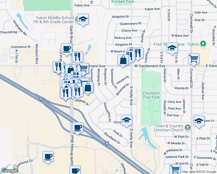 map of restaurants, bars, coffee shops, grocery stores, and more near 1200 Kingston Drive in Yukon