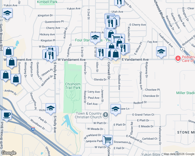 map of restaurants, bars, coffee shops, grocery stores, and more near 30 West Janice Avenue in Yukon