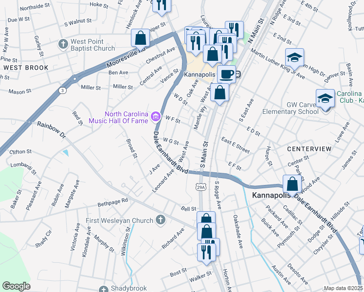 map of restaurants, bars, coffee shops, grocery stores, and more near 428 West Avenue in Kannapolis