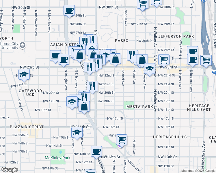 map of restaurants, bars, coffee shops, grocery stores, and more near 931 Northwest 21st Street in Oklahoma City