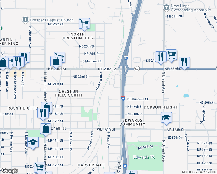 map of restaurants, bars, coffee shops, grocery stores, and more near 2500 Byron Court in Oklahoma City