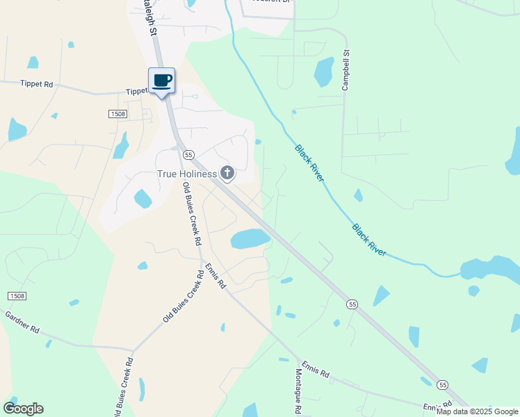 map of restaurants, bars, coffee shops, grocery stores, and more near 5020 North Carolina 55 in Angier