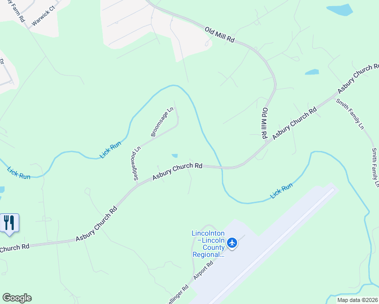 map of restaurants, bars, coffee shops, grocery stores, and more near 3801 Asbury Church Road in Lincolnton