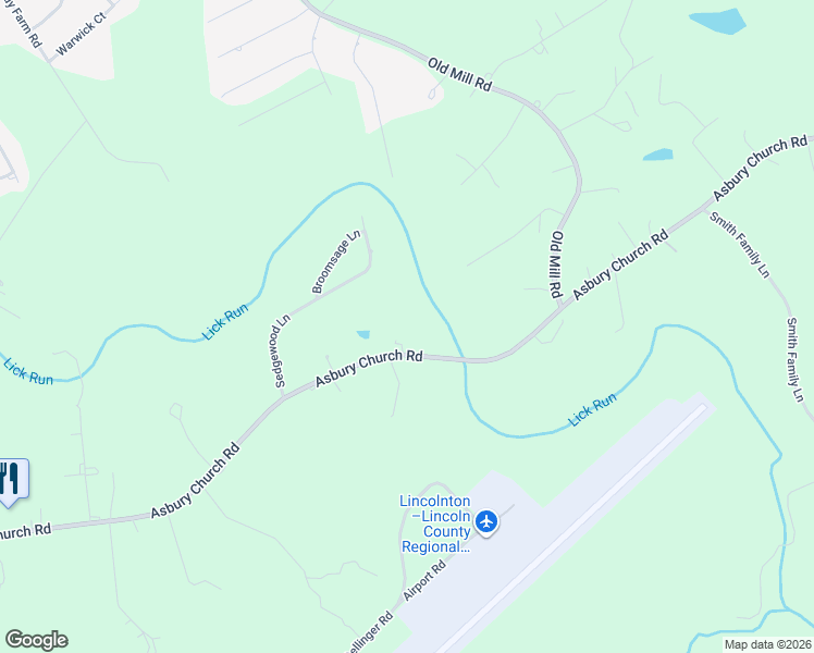 map of restaurants, bars, coffee shops, grocery stores, and more near 3801 Asbury Church Road in Lincolnton