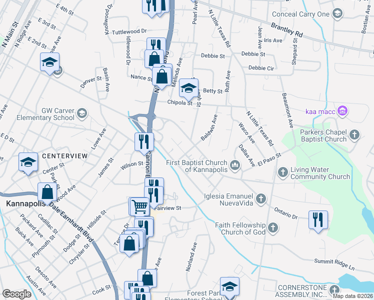 map of restaurants, bars, coffee shops, grocery stores, and more near 809 Skyland Street in Kannapolis