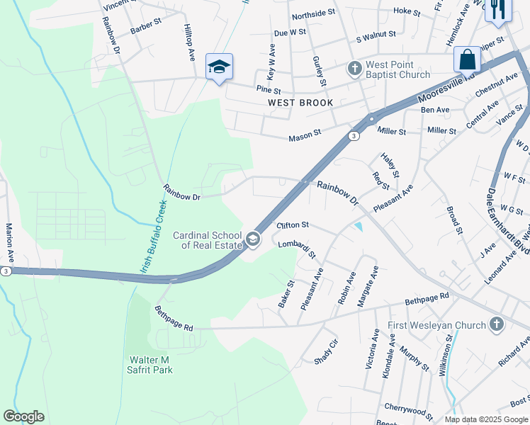map of restaurants, bars, coffee shops, grocery stores, and more near Mooresville Road in Kannapolis