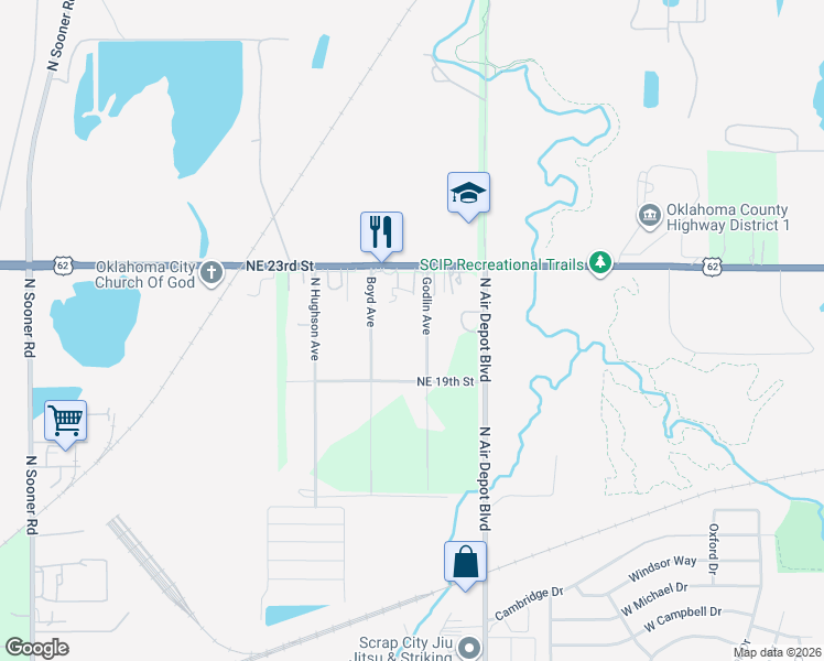 map of restaurants, bars, coffee shops, grocery stores, and more near 2204 Godlin Avenue in Oklahoma City