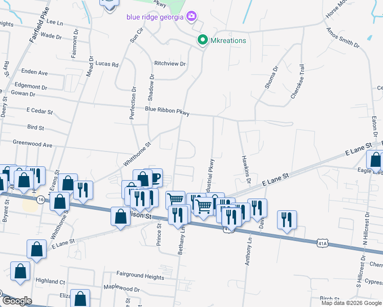 map of restaurants, bars, coffee shops, grocery stores, and more near 400 Barksdale Lane in Shelbyville