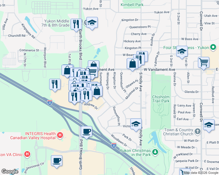 map of restaurants, bars, coffee shops, grocery stores, and more near 1204 Winnipeg Drive in Yukon