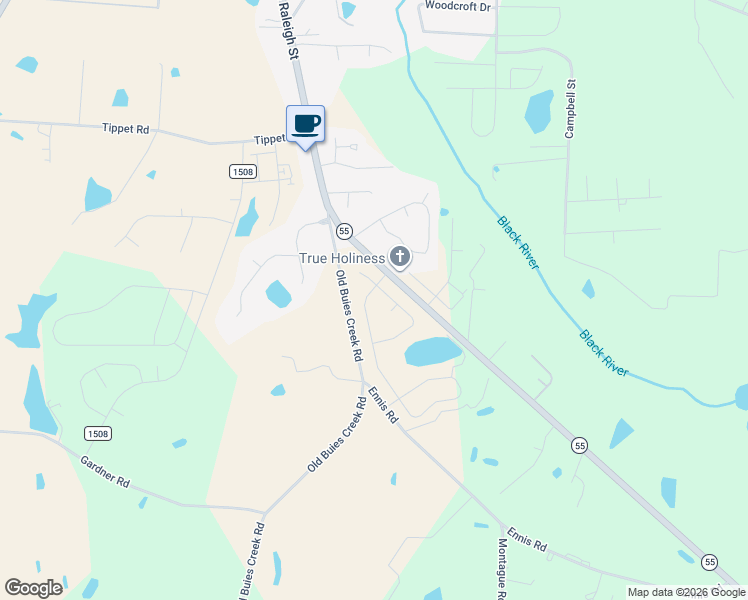 map of restaurants, bars, coffee shops, grocery stores, and more near 5999-6361 North Carolina 55 in Angier