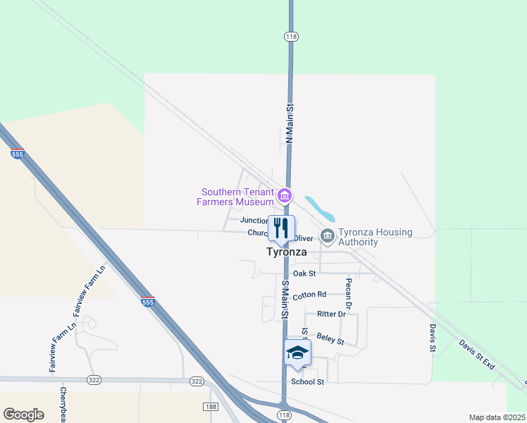 map of restaurants, bars, coffee shops, grocery stores, and more near 137 Chickasaw Street in Tyronza