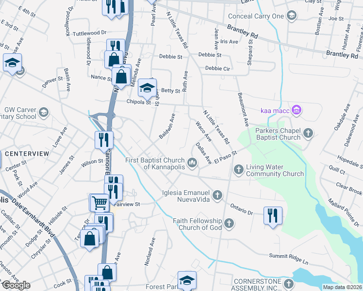 map of restaurants, bars, coffee shops, grocery stores, and more near 122 Fort Worth Avenue in Kannapolis