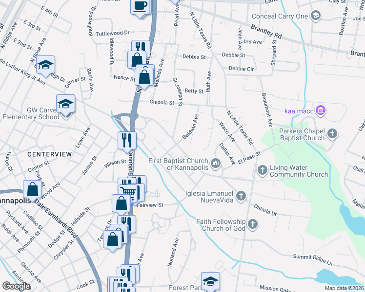 map of restaurants, bars, coffee shops, grocery stores, and more near 1201 East 1st Street in Kannapolis