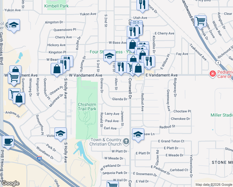 map of restaurants, bars, coffee shops, grocery stores, and more near 30 West Janice Avenue in Yukon