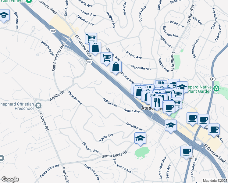 map of restaurants, bars, coffee shops, grocery stores, and more near 5455 Vega Avenue in Atascadero