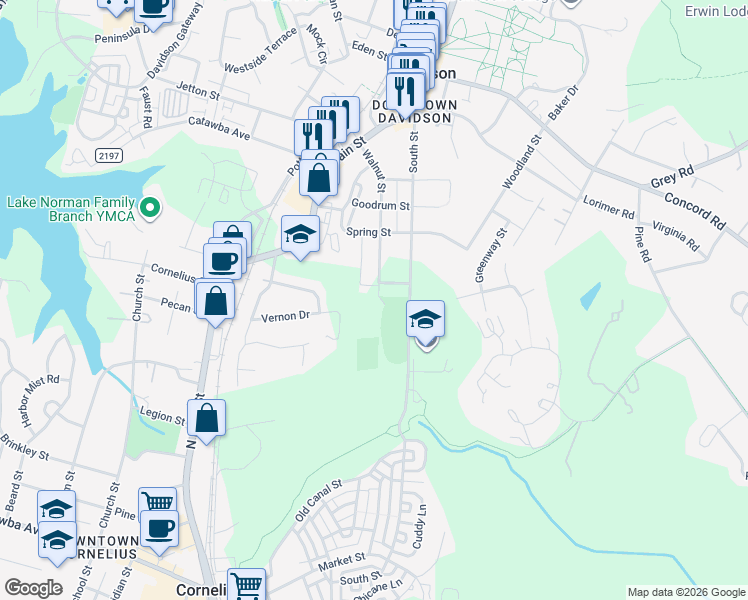 map of restaurants, bars, coffee shops, grocery stores, and more near in Davidson