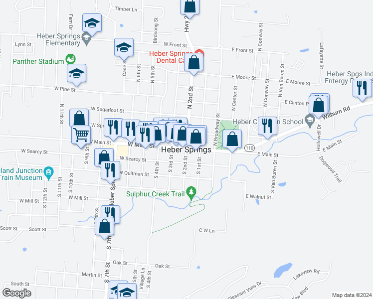 map of restaurants, bars, coffee shops, grocery stores, and more near in Heber Springs