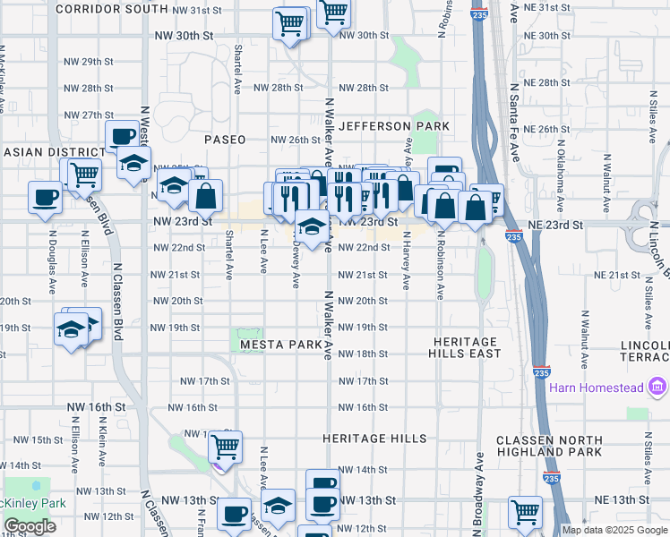 map of restaurants, bars, coffee shops, grocery stores, and more near 441 Northwest 21st Street in Oklahoma City