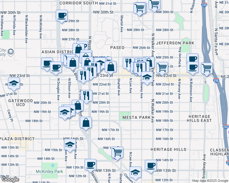 map of restaurants, bars, coffee shops, grocery stores, and more near 813 Northwest 21st Street in Oklahoma City