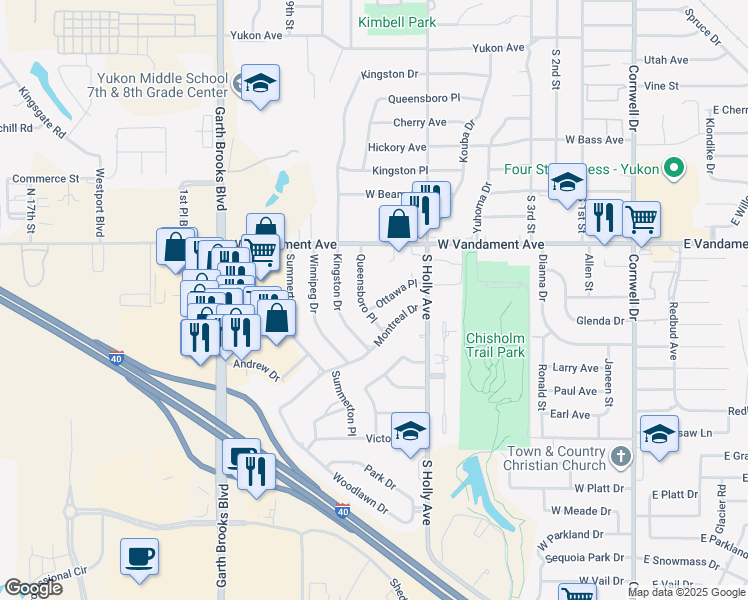 map of restaurants, bars, coffee shops, grocery stores, and more near 629 Ottawa Place in Yukon