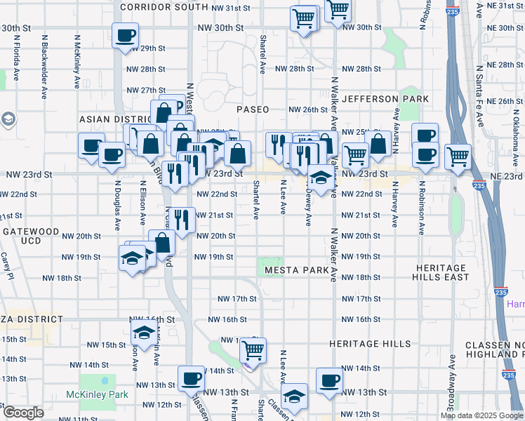 map of restaurants, bars, coffee shops, grocery stores, and more near 731 Northwest 21st Street in Oklahoma City