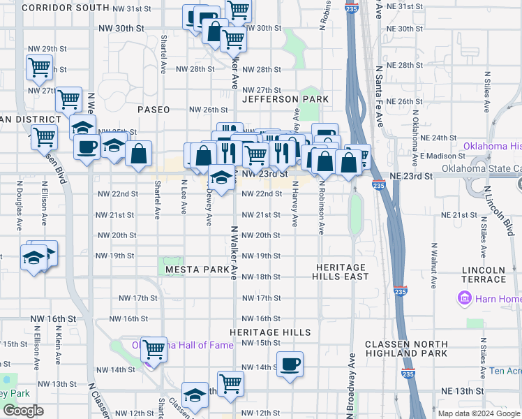 map of restaurants, bars, coffee shops, grocery stores, and more near 409 Northwest 21st Street in Oklahoma City
