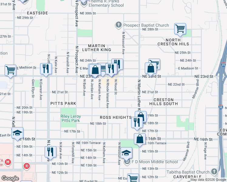 map of restaurants, bars, coffee shops, grocery stores, and more near 2201 North Hood Street in Oklahoma City