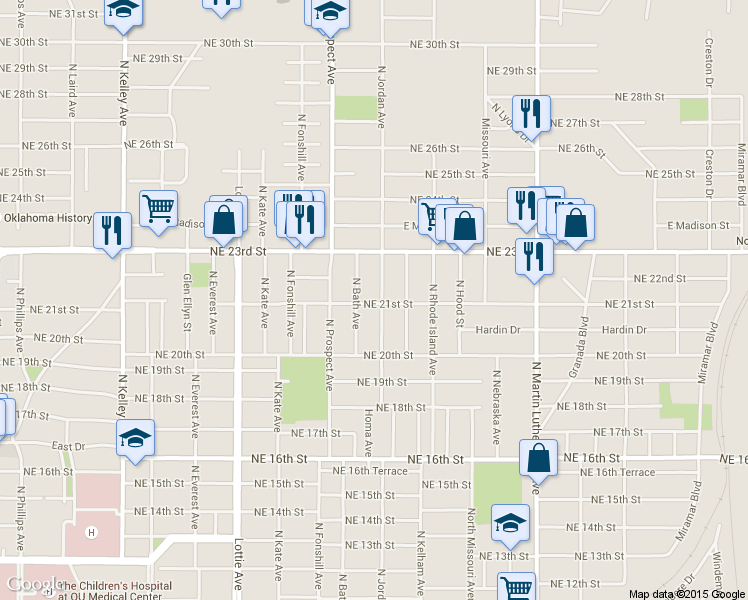 map of restaurants, bars, coffee shops, grocery stores, and more near 2201 N Jordan Ave in Oklahoma City