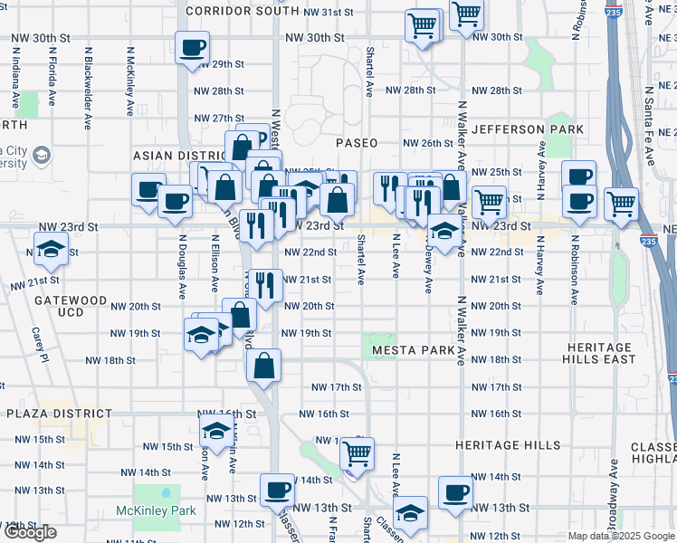 map of restaurants, bars, coffee shops, grocery stores, and more near 825 Northwest 21st Street in Oklahoma City