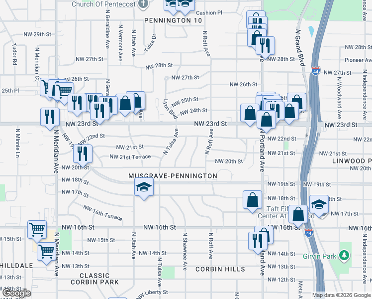 map of restaurants, bars, coffee shops, grocery stores, and more near 2138 North Sapulpa Avenue in Oklahoma City