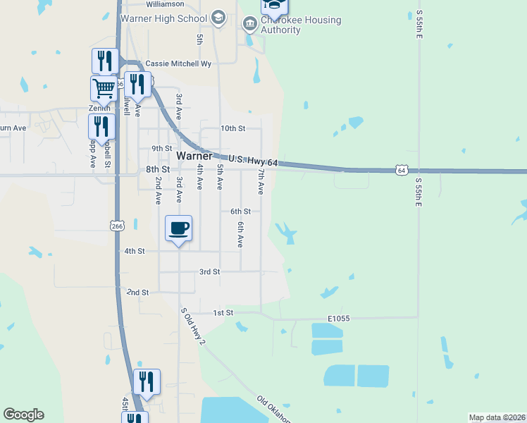 map of restaurants, bars, coffee shops, grocery stores, and more near 603 7th Avenue in Warner