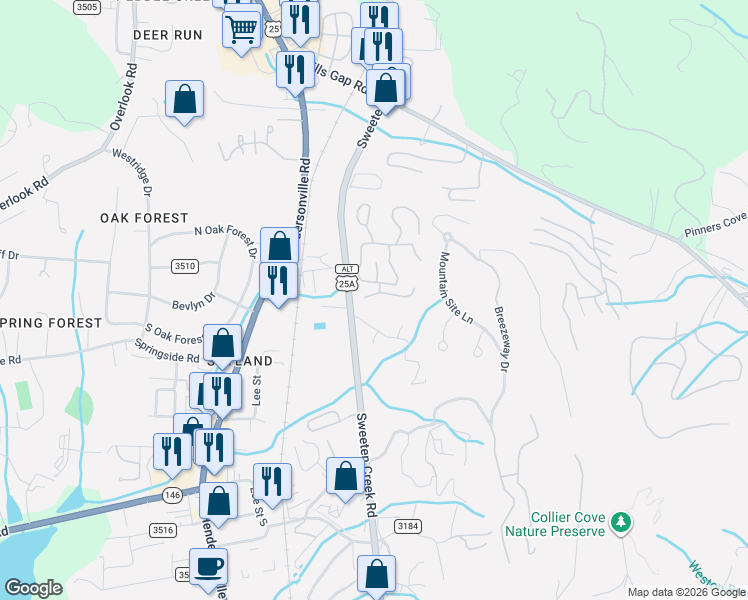 map of restaurants, bars, coffee shops, grocery stores, and more near 400 Kensington Place in Asheville