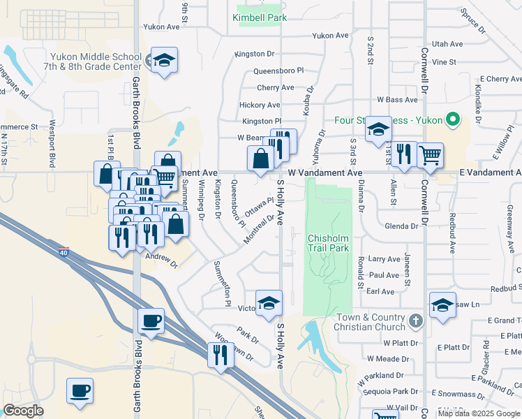map of restaurants, bars, coffee shops, grocery stores, and more near 628 Ottawa Place in Yukon